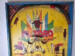 Antique El Toro Norstar Bull Fighter Tin Poosh M Up Marble Table top game pinbal