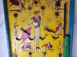 Antique El Toro Norstar Bull Fighter Tin Poosh M Up Marble Table top game pinbal