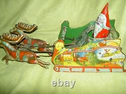 Antique Ferdinand Strauss tin Clockwork Wind Up SANTEE CLAUS American Toy c1921