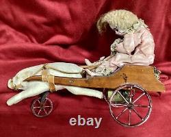 Antique French Wind Up Mechanical Clown and Pig Toy