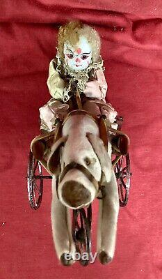 Antique French Wind Up Mechanical Clown and Pig Toy