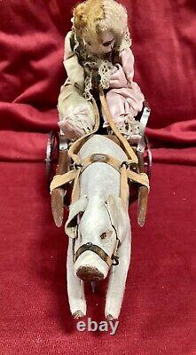 Antique French Wind Up Mechanical Clown and Pig Toy