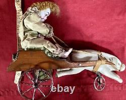Antique French Wind Up Mechanical Clown and Pig Toy