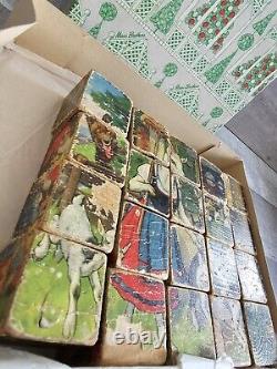 Antique German 1940s Multi-Sided Block Wood Puzzle Box Set WW2 Era Toy