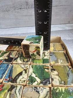 Antique German 1940s Multi-Sided Block Wood Puzzle Box Set WW2 Era Toy