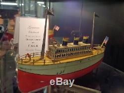 Antique German Clockwork Tin Plate Ocean Liner by Falk! Rare! Boat, Ship, Toy
