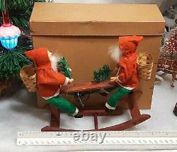 Antique German Santa's on a Seesaw toy with wind up Key & Original Box 1930's