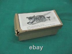 Antique German Wind Up Cat Drinking Milk Licking Jumping Tail Moves + Key + Box