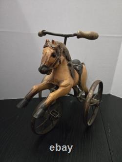 Antique Handmade Wooden Horse Lot Vintage Toys With Saddles