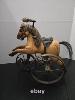 Antique Handmade Wooden Horse Lot Vintage Toys With Saddles