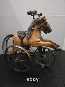 Antique Handmade Wooden Horse Lot Vintage Toys With Saddles