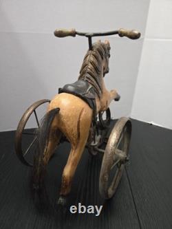 Antique Handmade Wooden Horse Lot Vintage Toys With Saddles