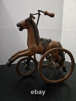 Antique Handmade Wooden Horse Lot Vintage Toys With Saddles