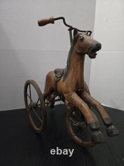 Antique Handmade Wooden Horse Lot Vintage Toys With Saddles