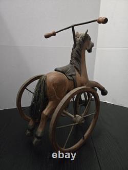 Antique Handmade Wooden Horse Lot Vintage Toys With Saddles