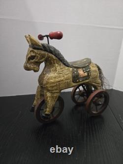 Antique Handmade Wooden Horse Lot Vintage Toys With Saddles
