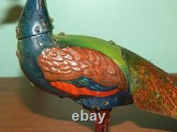 Antique Hans Eberl German Windup Tin Litho Walking Peacock Pao Pao