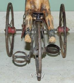 Antique Horse Velocipede Childs Toy Tricycle Wrought Iron & Wood Real Hair Tail