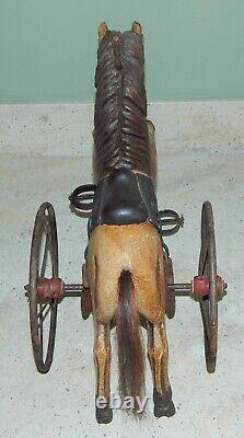 Antique Horse Velocipede Childs Toy Tricycle Wrought Iron & Wood Real Hair Tail