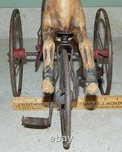 Antique Horse Velocipede Childs Toy Tricycle Wrought Iron & Wood Real Hair Tail