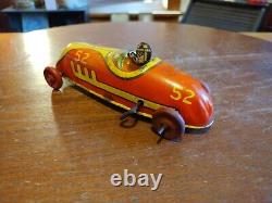 Antique J. Chein 6.5 Wind Up Tin Litho #52 Racer Indy Car Toy With Driver