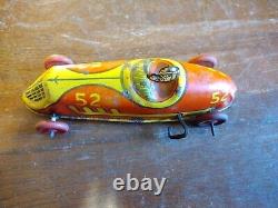 Antique J. Chein 6.5 Wind Up Tin Litho #52 Racer Indy Car Toy With Driver