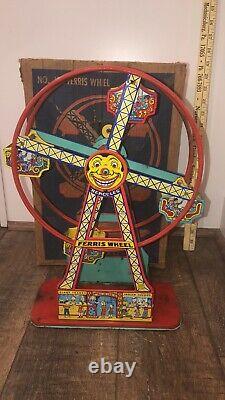Antique J Chein Hercules Mechanical Ferris Wheel Tin Tony Mint in box