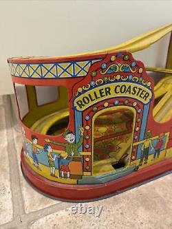 Antique J. Chein Tin Litho Wind Up Roller Coaster With 1 Red Car Must See