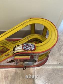 Antique J. Chein Tin Litho Wind Up Roller Coaster With 1 Red Car Must See