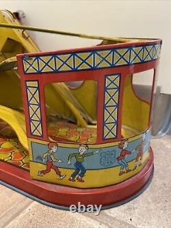 Antique J. Chein Tin Litho Wind Up Roller Coaster With 1 Red Car Must See