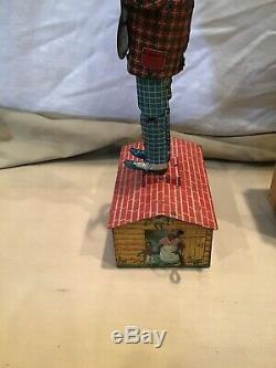Antique Jazzbo Jim Dancer on the Roof Tin Windup Toy. With ORIGINAL BOX