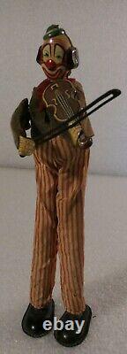 Antique Key Wind Tin Clown Happy The Violinist Tps Toys Japan 1956