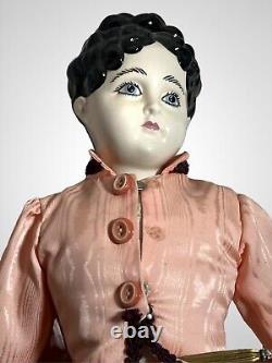 Antique Large German China Doll Black Hair Blue Eyes 21 1860s Chipped Shoe
