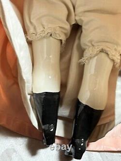 Antique Large German China Doll Black Hair Blue Eyes 21 1860s Chipped Shoe