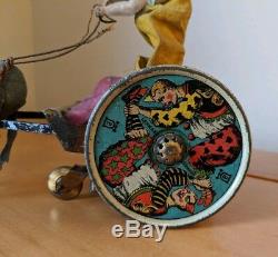 Antique Lehmann Balky Mule Donkey Clown Cart German Tin Lithograph Wind-Up Toy