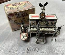 Antique Louis Marx Merrymaker Mouse Band Tin Toy. Circa 1930s with Original Box