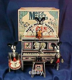 Antique Marx Merry Makers Mouse Band Tin Litho Wind Up Toy With Box Complete