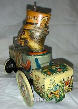 Antique Marx Tin Easter Litho Wind-up Toy Uncle Wiggily Rabbit In Car