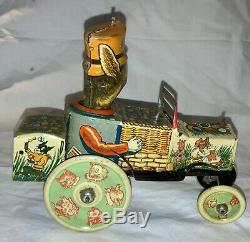 Antique Marx Tin Easter Litho Wind-up Toy Uncle Wiggily Rabbit In Car