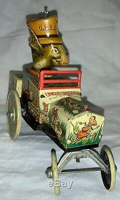 Antique Marx Tin Easter Litho Wind-up Toy Uncle Wiggily Rabbit In Car