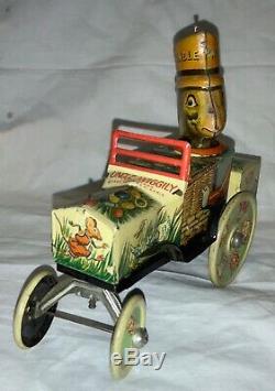 Antique Marx Tin Easter Litho Wind-up Toy Uncle Wiggily Rabbit In Car