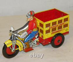 Antique Marx Tin Wind Up Boy Delivery Motorcycle Toy