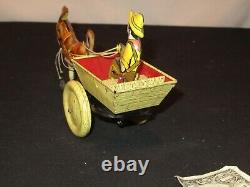 Antique Marx Tin Wind Up Toy Balky Mule With Cart Driver Excellent Works