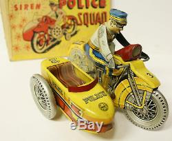 Antique Marx Toys Mechanical Wind Up Police Squad Motorcycle Toy with Partial Bo