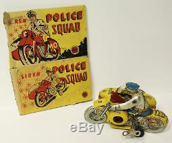 Antique Marx Toys Mechanical Wind Up Police Squad Motorcycle Toy with Partial Bo