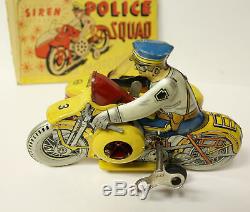 Antique Marx Toys Mechanical Wind Up Police Squad Motorcycle Toy with Partial Bo