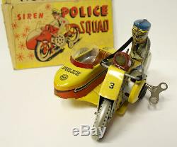 Antique Marx Toys Mechanical Wind Up Police Squad Motorcycle Toy with Partial Bo