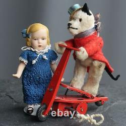 Antique Mechanical Foxy Company Fe Wo on Roller z wind up in Doll Dress US Zone