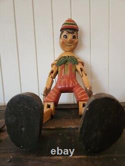 Antique Old Pinocchio Doll Toy Disney Handmade Wood Rare Vintage Collectors