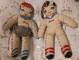 Antique Pair Jack & Jill Oil Cloth Dolls Stuffed Toy 7.5 VTG